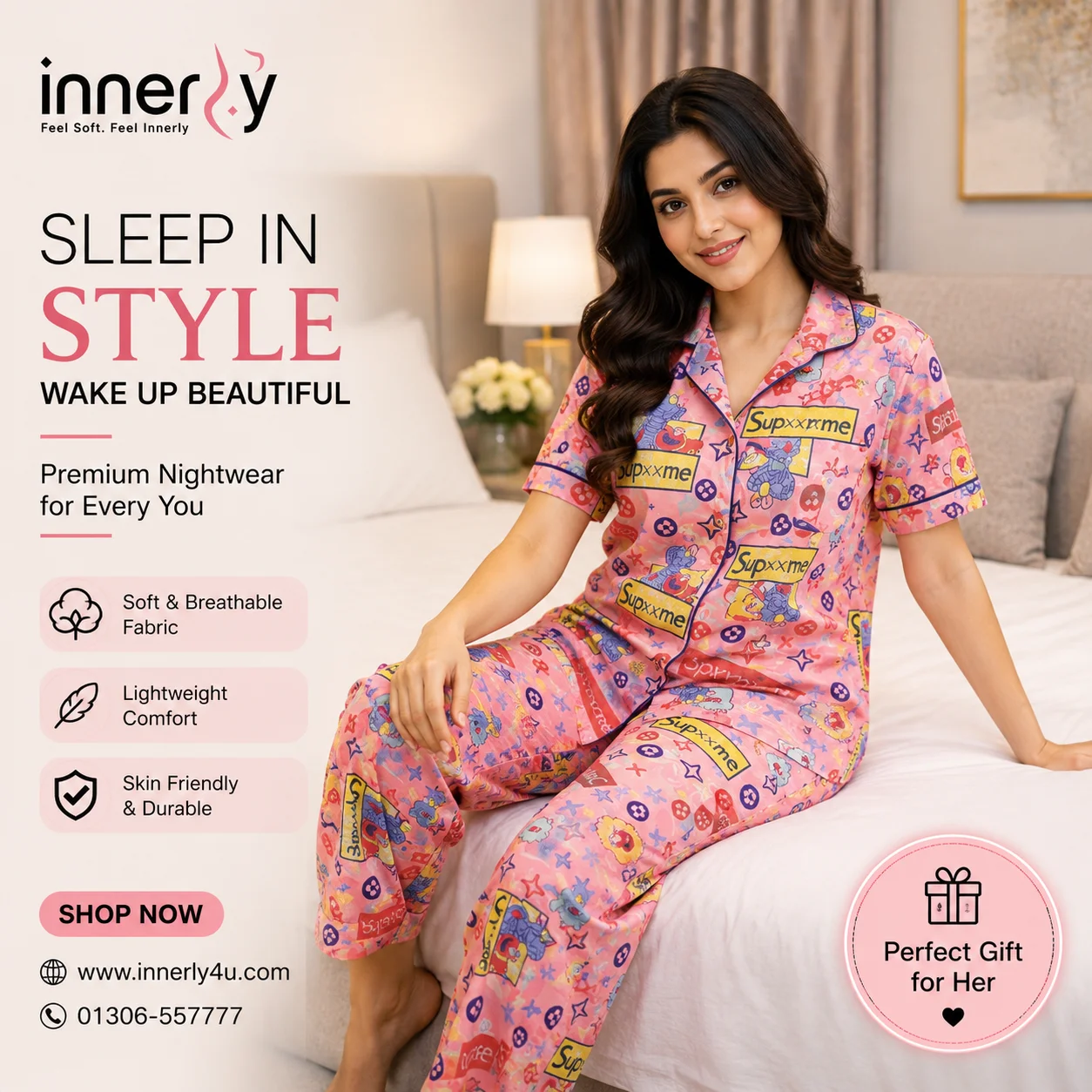 2 Part Floral Printed Half Sleeve PJ Set - Pink