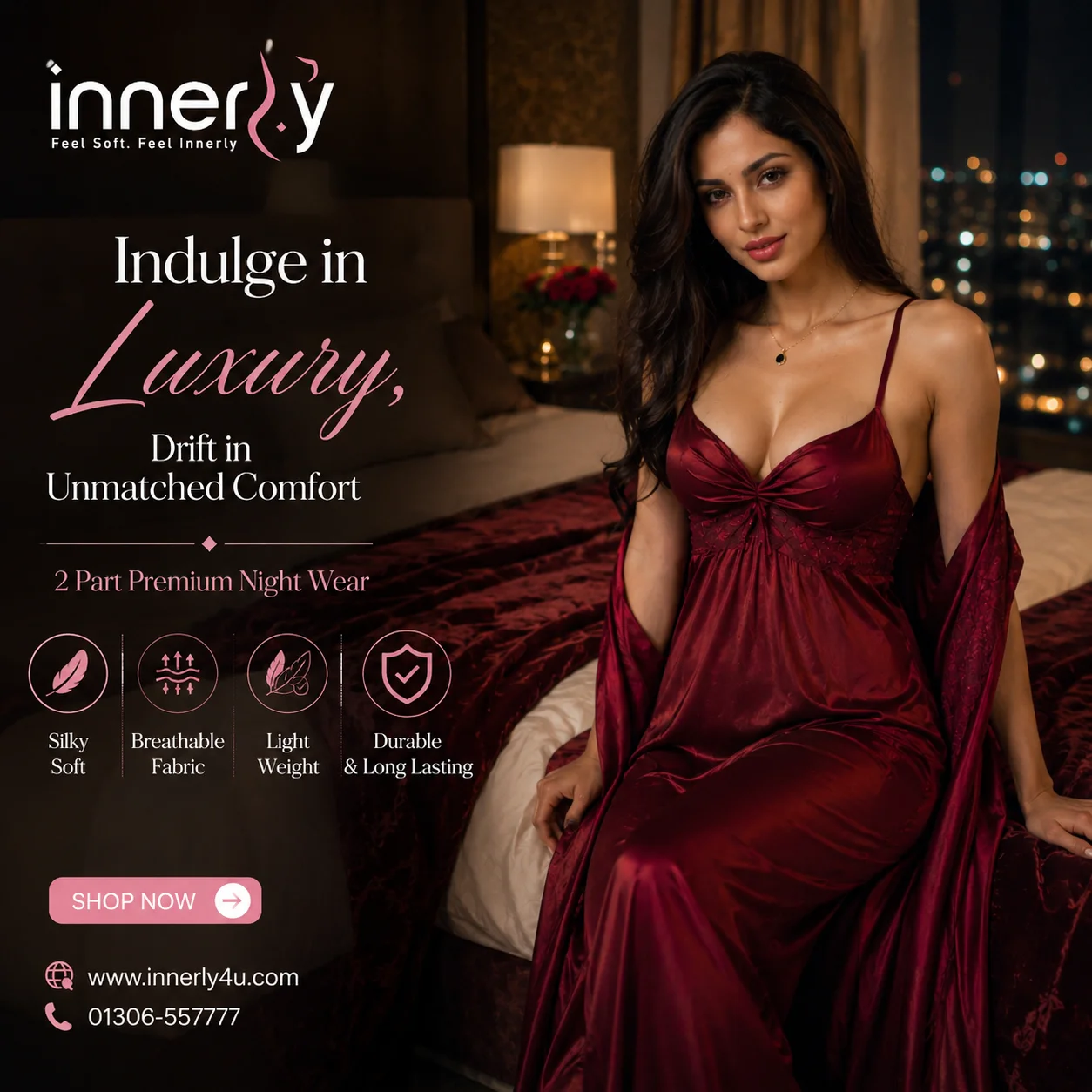 Premium 2-Part Nightwear - Maroon Color