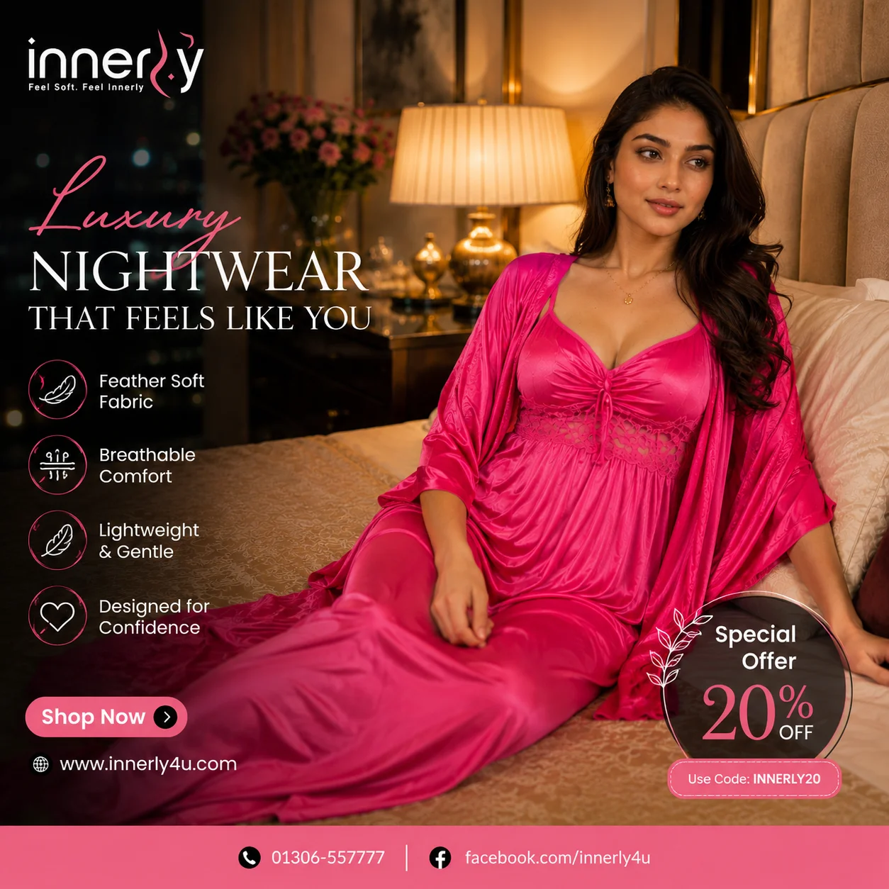 Premium 2-Part Nightwear - Fuchsia Pink