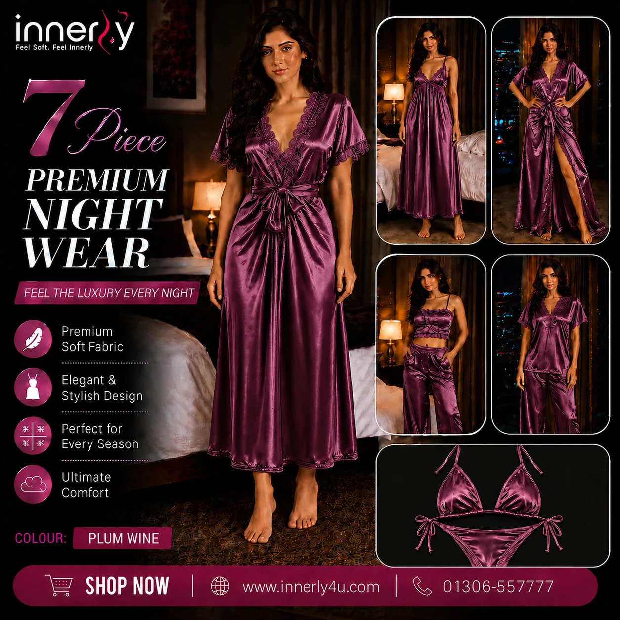 7 Part Premium Nightwear - Deep Purple