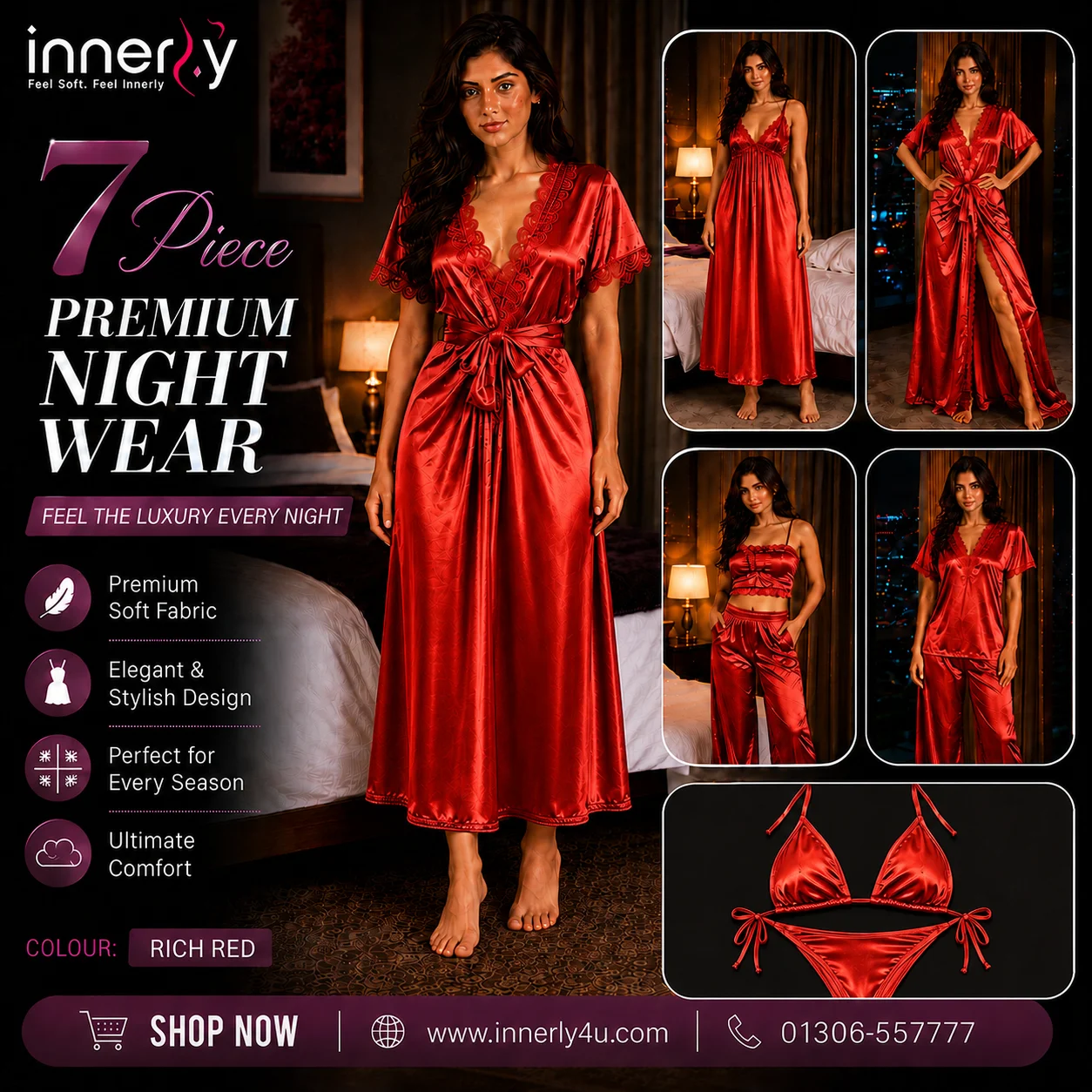 7 Part Premium Nightwear - Red