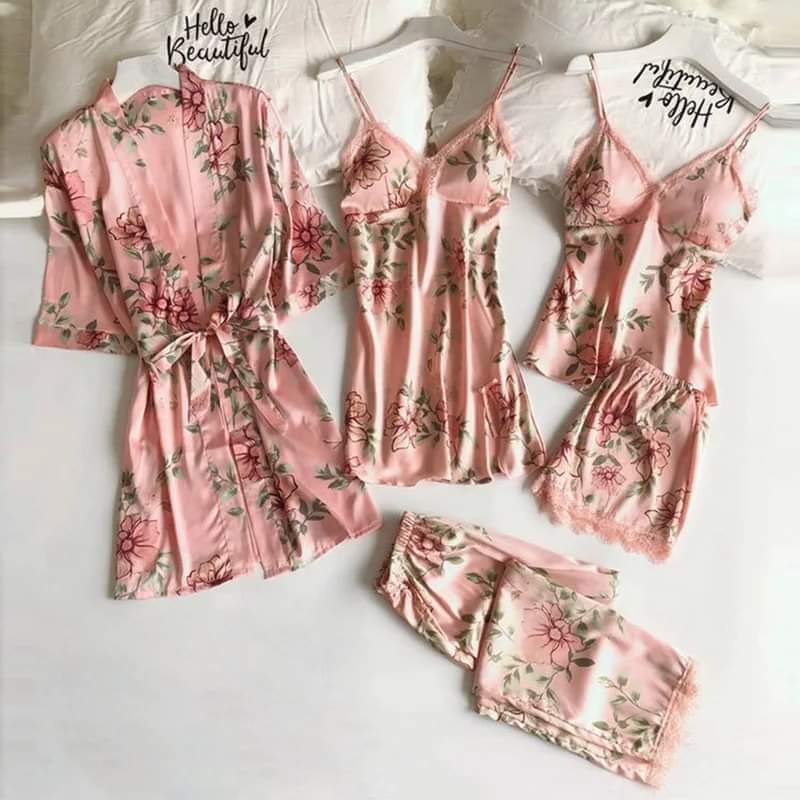 Luxury 5 Part Printed Nightwear - Pink